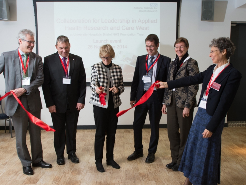 Professor Dame Sally Davies cuts the ribbon at the CLAHRC West launch