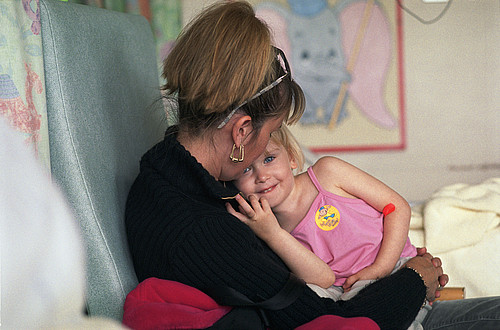 A mother and child on a hospital ward