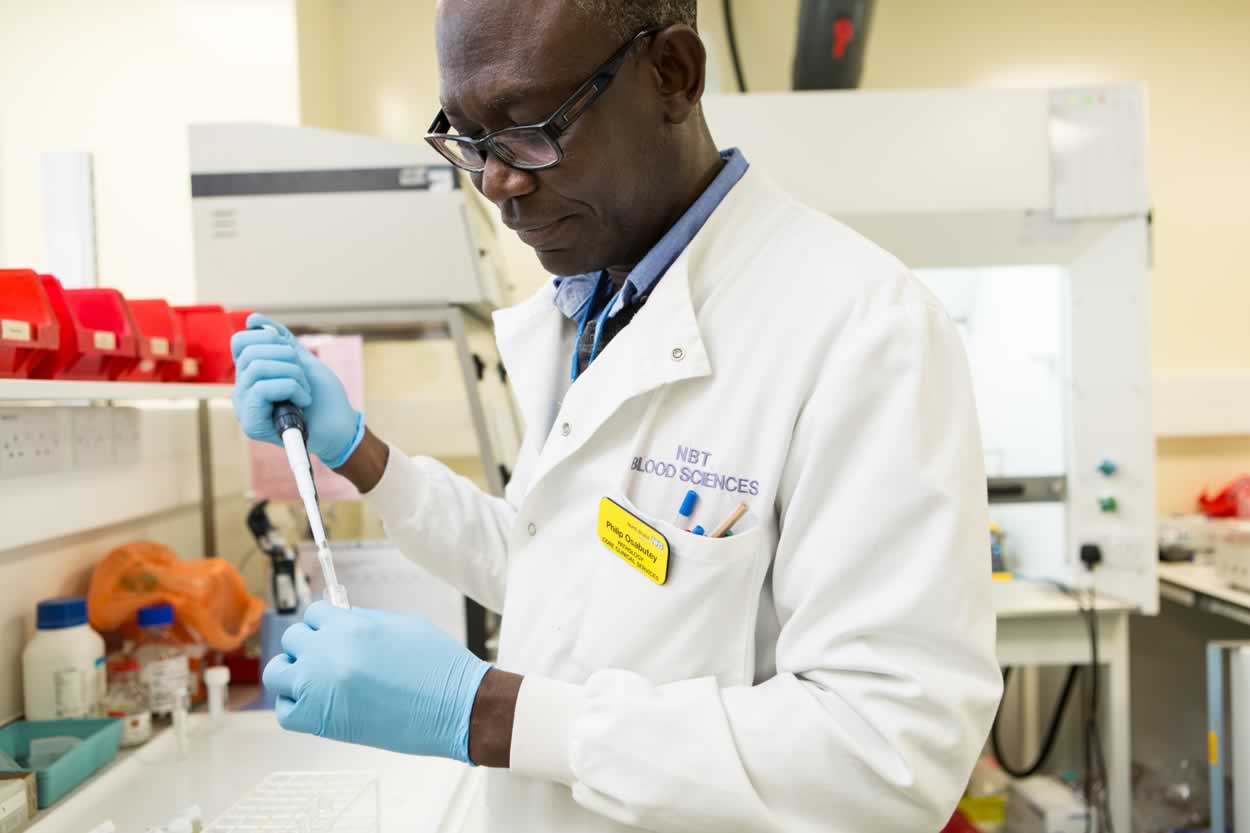 A man working in the pathology lab at Southmead Hospital, Bristol